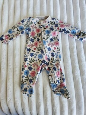 0m Carter's Organic Cotton Footed Floral Zip One-Piece with Pink & Blue Flowers